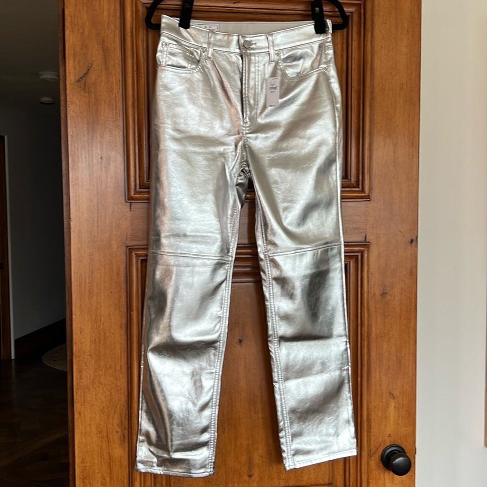Gap Silver pleather like polyester straight pants. With tags. Size 6 regular